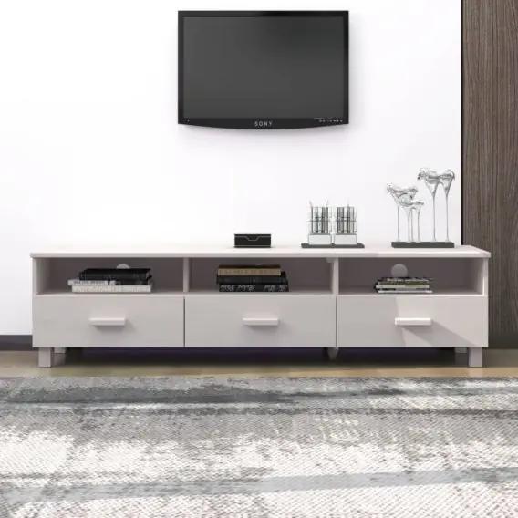 Wysoka jakość Szafka pod TV, biała, 158x40x40 cm, lite drewno sosnowe Lumarko! - Hurtownia wielobranżowa Lumarko