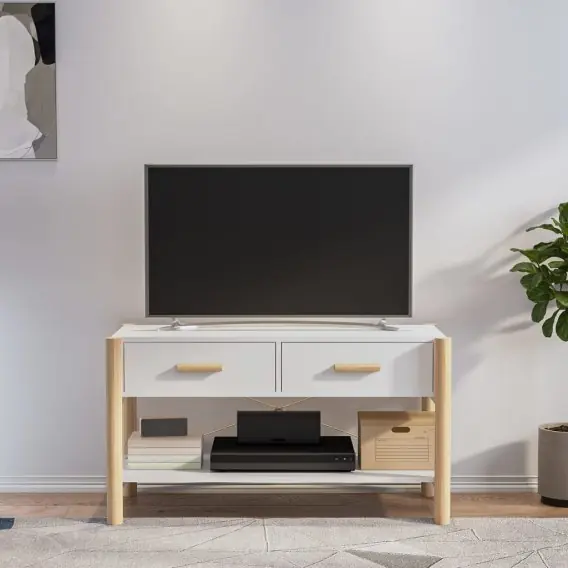 Szybka wysyłka Szafka pod TV, biała, 82x38x45 cm, materiał drewnopochodny Lumarko! - Hurtownia wielobranżowa Lumarko