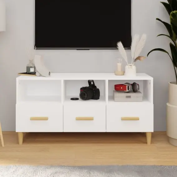 Ekspresowa dostawa Szafka pod TV, biała, wysoki połysk, 102x36x50 cm Lumarko! - Hurtownia wielobranżowa Lumarko
