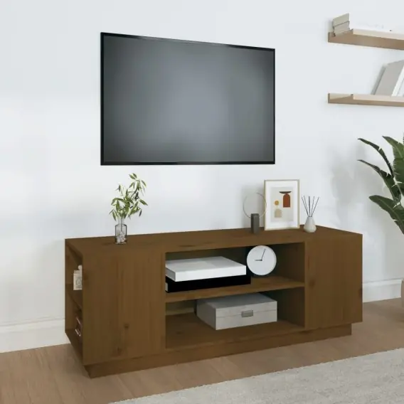 Hit cenowy Szafka pod TV, miodowy brąz, 110x35x40,5cm, lite drewno sosnowe Lumarko! - Hurtownia wielobranżowa Lumarko