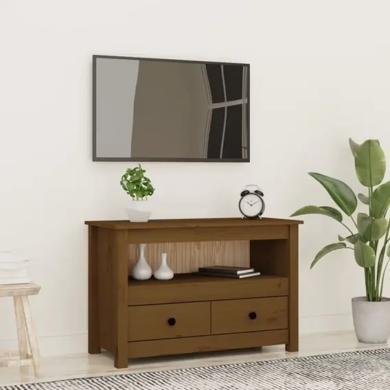 Niska cena Szafka pod TV, miodowy brąz, 79x35x52 cm, lite drewno sosnowe Lumarko! - Hurtownia wielobranżowa Lumarko