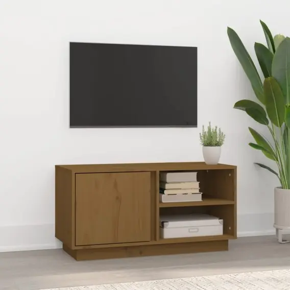 Szafka pod TV, miodowy brąz, 80x35x40,5 cm, lite drewno sosnowe Lumarko! - Hurtownia wielobranżowa Lumarko Dodaj do koszyka