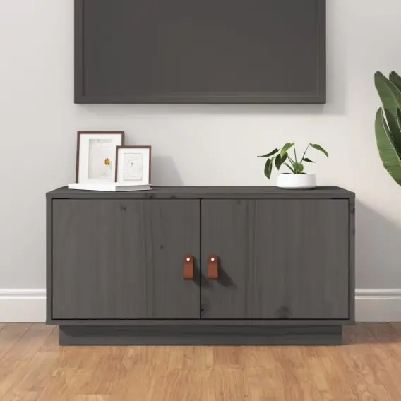 Najlepsza cena Szafka pod TV, szara, 80x34x40 cm, lite drewno sosnowe Lumarko! - Hurtownia wielobranżowa Lumarko
