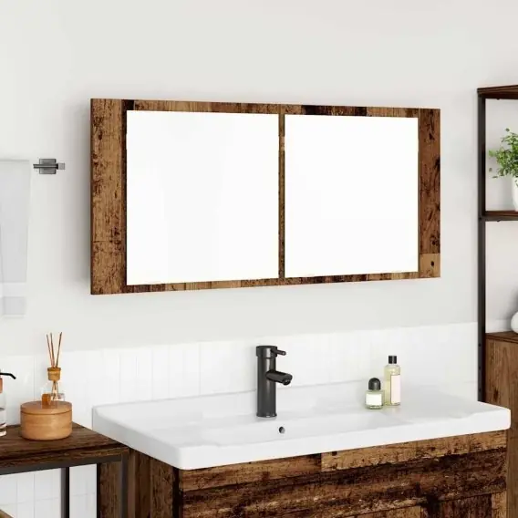 LED Mirror Cabinet Stare Drewno 100x12x45 cm Drewno inżynieryjne Lumarko! - Hurtownia wielobranżowa Lumarko Tani