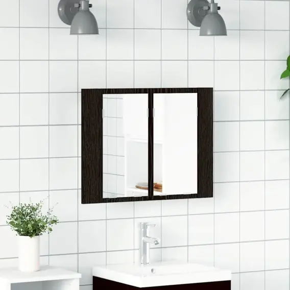 Tylko dziś Lustro do łazienki LED z szafką w czarnym dębie 60x12x45 cm z materiału drewnopochodnego Lumarko! - Hurtownia wielobranżowa Lumarko