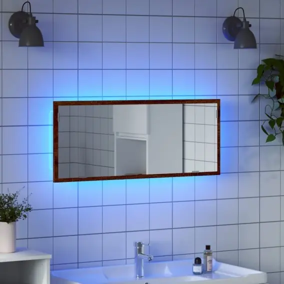 Lustro łazienkowe z LED, brązowy dąb, 100x8,5x37 cm Lumarko! - Hurtownia wielobranżowa Lumarko Kup teraz