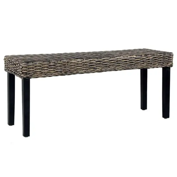 Najlepsza cena Ławka, 110 cm, czarna, rattan kubu i lite drewno mahoniowe - Hurtownia wielobranżowa Lumarko