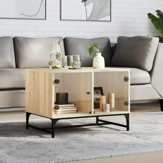 Stolik kawowy, szklane drzwiczki, dąb sonoma, 68,5x50x50 cm Lumarko! - Hurtownia wielobranżowa Lumarko Premium