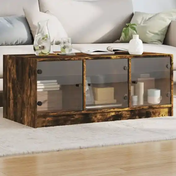 Stolik kawowy, szklane drzwiczki, przydymiony dąb, 102x50x42 cm Lumarko! - Hurtownia wielobranżowa Lumarko Nowość