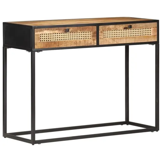 Stolik konsolowy, 100x35x75 cm, surowe drewno mango i trzcina Lumarko! - Hurtownia wielobranżowa Lumarko Promocja