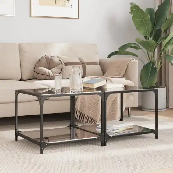 Oferta Stoliki kawowe z czarnym, szklanym blatem, 2 szt, 50x50x40 cm - Hurtownia wielobranżowa Lumarko