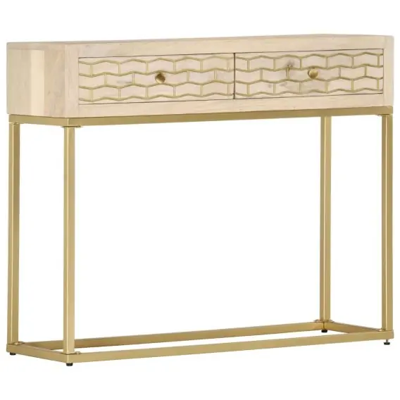 Najlepsza cena Stolik typu konsola, złoty, 90 x 30 x 75 cm, lite drewno mango Lumarko! Lumarko! - Hurtownia wielobranżowa Lumarko
