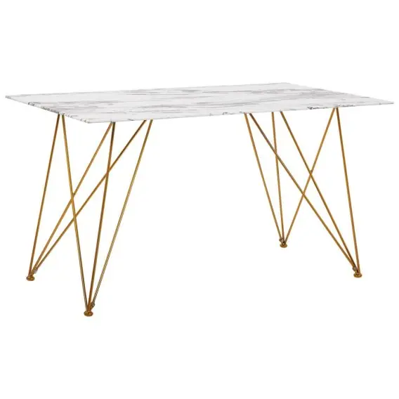 Promocja Stół do jadalni 140 x 80 cm efekt marmuru biało-złoty KENTON Lumarko