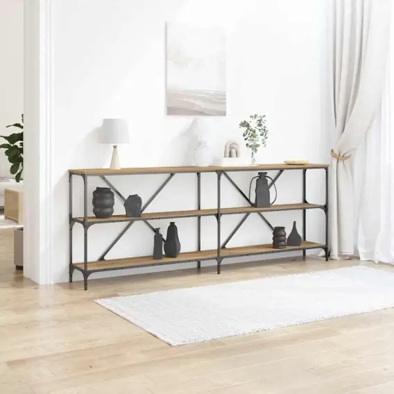 Dostępne od ręki Stół konsolowy Artisan Dąb 200x30x75 cm z drewna inżynieryjnego i stali Lumarko! - Hurtownia wielobranżowa Lumarko