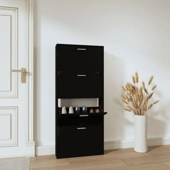Kup online Szafa na buty, czarna, 59x17x150 cm, materiał drewnopochodny Lumarko! - Hurtownia wielobranżowa Lumarko