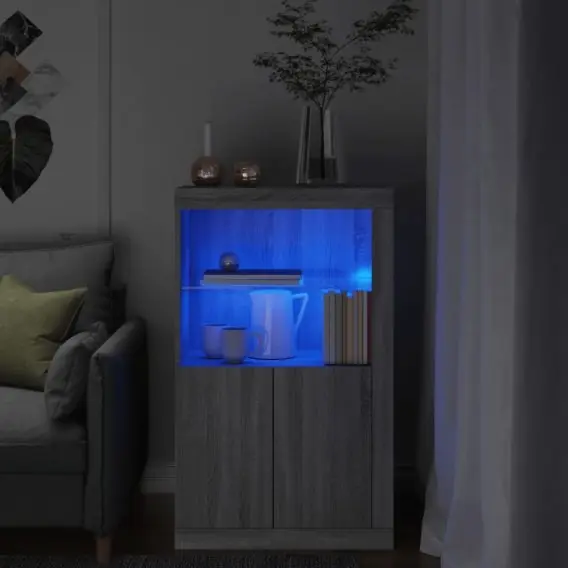 Szafka boczna z LED, szary dąb sonoma, materiał drewnopochodny Lumarko! - Hurtownia wielobranżowa Lumarko Premium