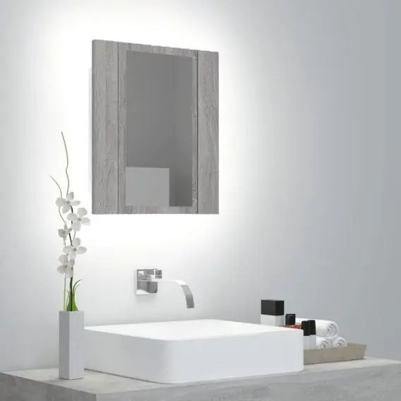 Szafka łazienkowa z lustrem i LED, szary dąb sonoma 40x12x45 cm Lumarko! - Hurtownia wielobranżowa Lumarko Zamów dziś