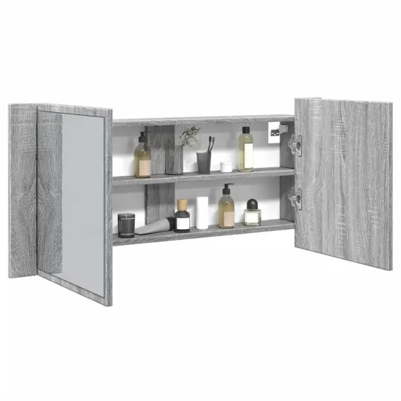 Nie przegap Szafka łazienkowa z lustrem i LED, szary dąb, 100x12x45 cm Lumarko! - Hurtownia wielobranżowa Lumarko