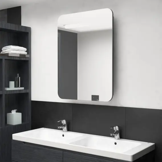 Kup teraz Szafka łazienkowa z lustrem, LED, szara z połyskiem 60x11x80 cm Lumarko! - Hurtownia wielobranżowa Lumarko