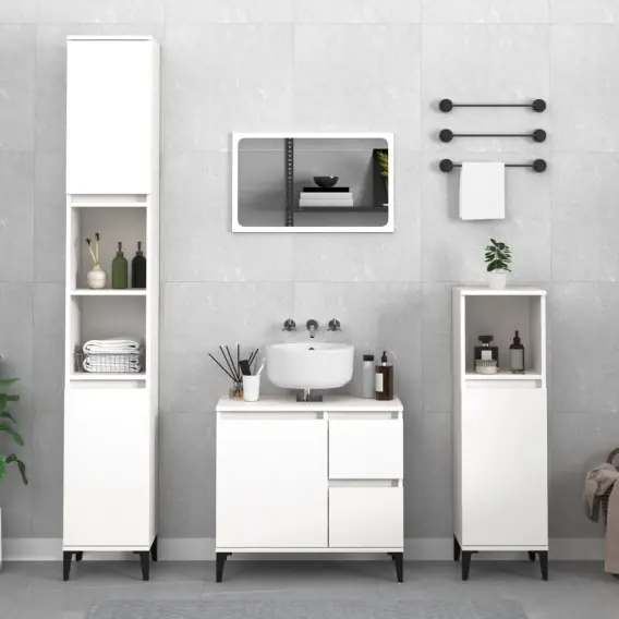 Kup teraz Szafka łazienkowa, biała, 65x33x60 cm, materiał drewnopochodny Lumarko! - Hurtownia wielobranżowa Lumarko