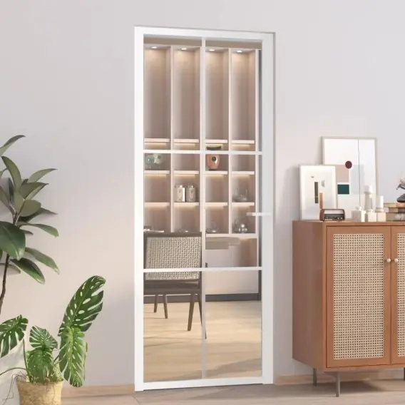 Kup teraz VidaXL Drzwi wewnętrzne, 83x201,5 cm, białe, szkło ESG i aluminium - Hurtownia wielobranżowa Lumarko