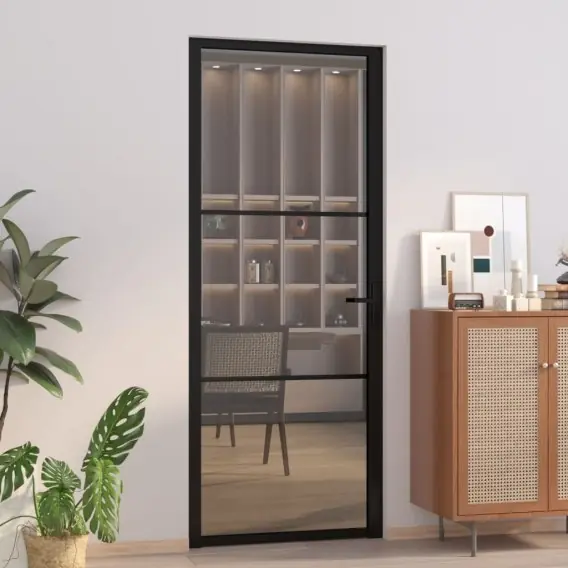 Premium VidaXL Drzwi wewnętrzne, 83x201,5 cm, czarne, szkło ESG i aluminium - Hurtownia wielobranżowa Lumarko