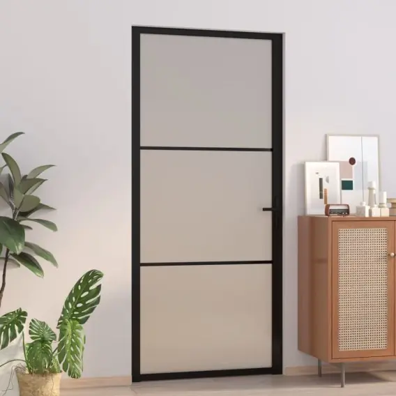 VidaXL Drzwi wewnętrzne, 93x201,5 cm, czarne, matowe szkło i aluminium - Hurtownia wielobranżowa Lumarko Bezpieczna płatność
