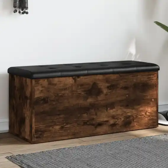 Tani VidaXL Ławka ze schowkiem, przydymiony dąb, 102x42x45 cm - Hurtownia wielobranżowa Lumarko