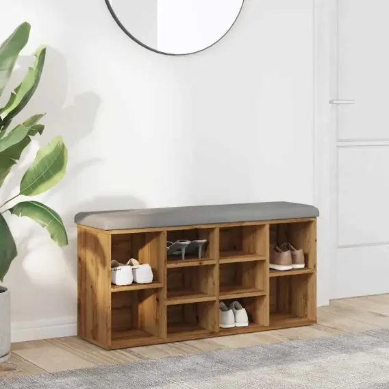 VidaXL Ławka na buty dąb artisan 102x32x50 cm Drewno klejone - Hurtownia wielobranżowa Lumarko Do wyczerpania zapasów