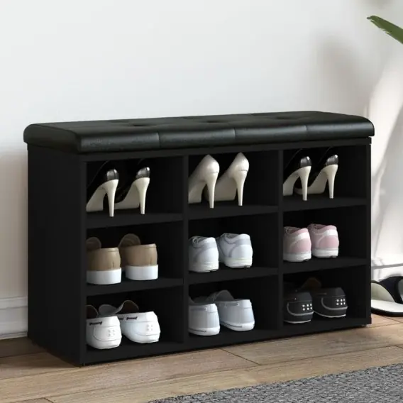 VidaXL Ławka na buty, czarna, 82x32x50 cm, materiał drewnopochodny - Hurtownia wielobranżowa Lumarko Ekspresowa dostawa