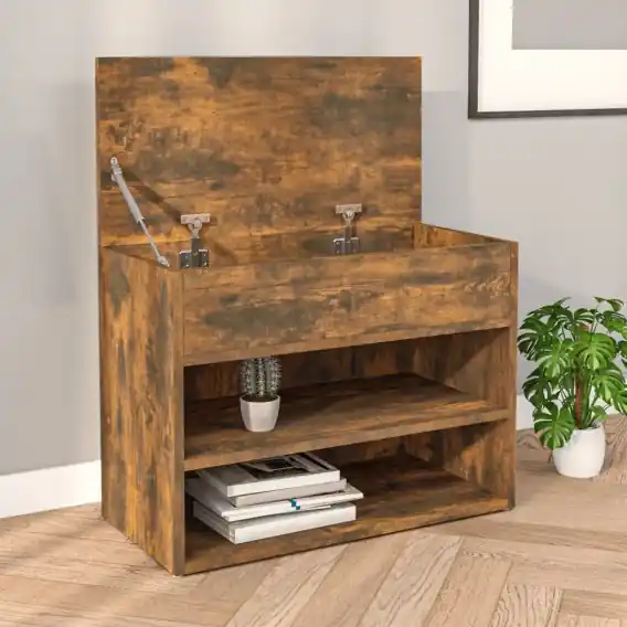 VidaXL Ławka z miejscem na buty, przydymiony dąb, 60x30x45 cm - Hurtownia wielobranżowa Lumarko Wyjątkowa oferta