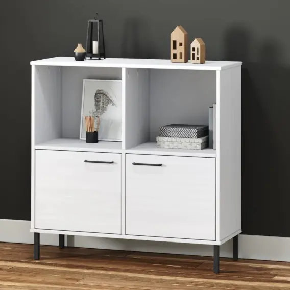 VidaXL Regał OSLO, metalowe nóżki, biały, 90x35x90,5 cm, lite drewno - Hurtownia wielobranżowa Lumarko Do wyczerpania zapasów