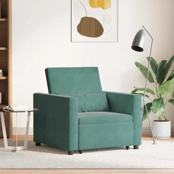 Hit sprzedaży VidaXL Rozkładana sofa jednoosobowa z kółkami Ciemnozielony Aksamit - Hurtownia wielobranżowa Lumarko