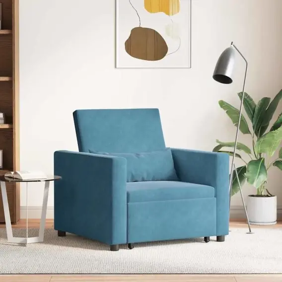 Nowość VidaXL Rozkładana sofa jednoosobowa z kółkami Niebieski Aksamit - Hurtownia wielobranżowa Lumarko
