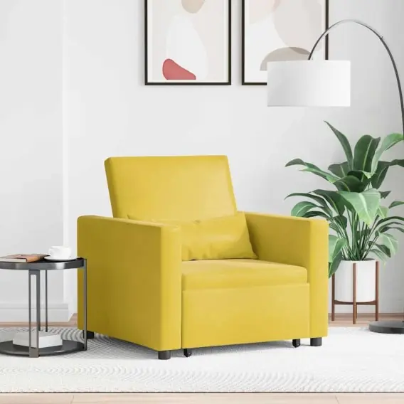 VidaXL Rozkładana sofa jednoosobowa z kółkami Żółty Aksamit - Hurtownia wielobranżowa Lumarko Bezpieczna płatność