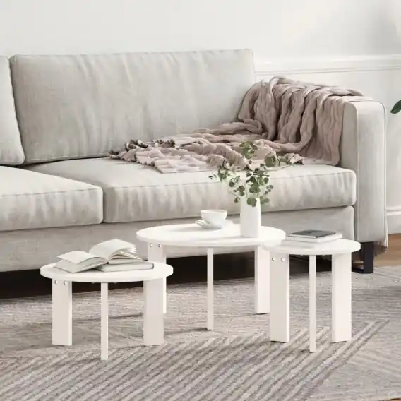 Hit sprzedaży VidaXL Stolik kawowy 3 szt. Biały 47,5 x 47,5 x 27 cm - Hurtownia wielobranżowa Lumarko