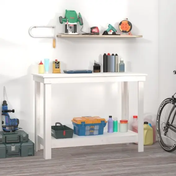 VidaXL Stół roboczy, biały, 110x50x80 cm, lite drewno sosnowe - Hurtownia wielobranżowa Lumarko Nie przegap