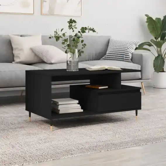 VidaXL Stolik kawowy, czarny 90x49x45 cm, materiał drewnopochodny - Hurtownia wielobranżowa Lumarko Promocja