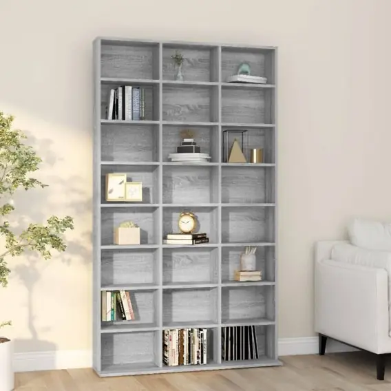 Rabat VidaXL Szafka na płyty CD, szary dąb sonoma, 102x23x177,5 cm - Hurtownia wielobranżowa Lumarko