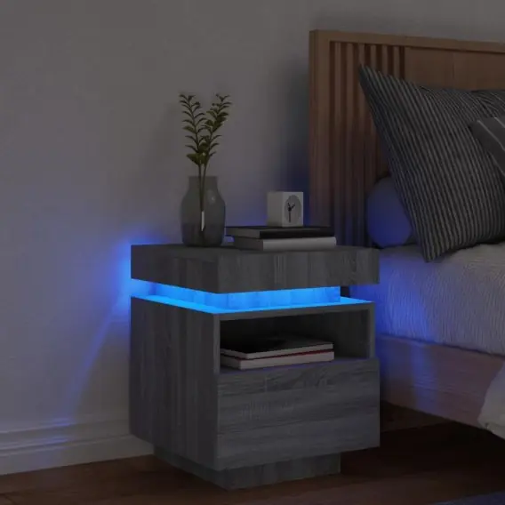 VidaXL Szafka nocna z LED, szary dąb sonoma, 40x39x48,5 cm - Hurtownia wielobranżowa Lumarko Najlepsza cena