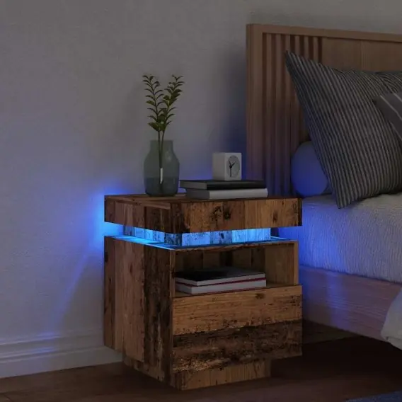 Wysoka jakość VidaXL Szafka nocna z oświetleniem LED, stare drewno, 40x39x48,5 cm - Hurtownia wielobranżowa Lumarko