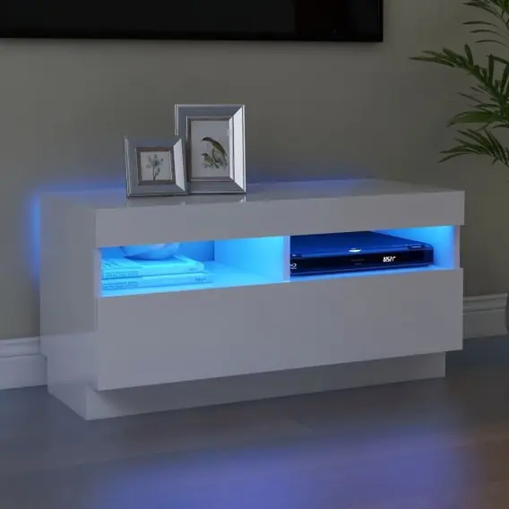 Darmowy zwrot VidaXL Szafka pod TV z oświetleniem LED, biała z połyskiem, 80x35x40cm - Hurtownia wielobranżowa Lumarko