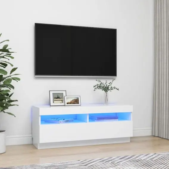 Wyjątkowa oferta VidaXL Szafka pod TV z oświetleniem LED, biała, 100x35x40 cm - Hurtownia wielobranżowa Lumarko