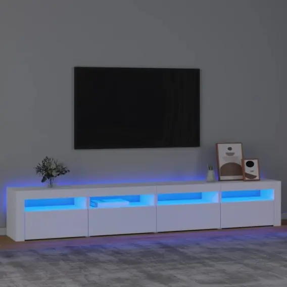VidaXL Szafka pod TV z oświetleniem LED, biała, 240x35x40 cm - Hurtownia wielobranżowa Lumarko Obniżka ceny