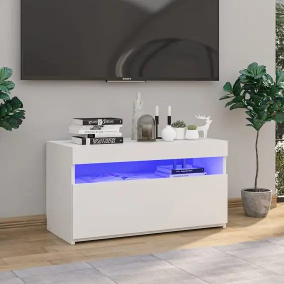 VidaXL Szafka pod TV z oświetleniem LED, biała, 75x35x40 cm - Hurtownia wielobranżowa Lumarko Nowy