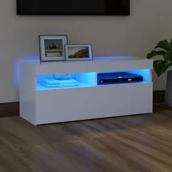 VidaXL Szafka pod TV z oświetleniem LED, biała, 90x35x40 cm - Hurtownia wielobranżowa Lumarko Bezpieczna płatność