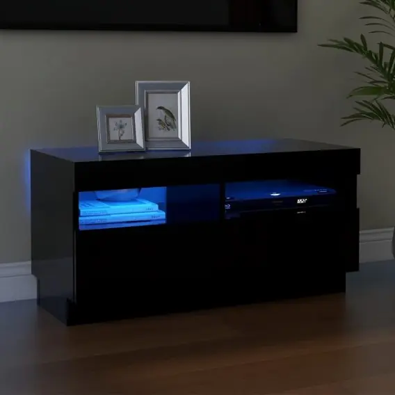 VidaXL Szafka pod TV z oświetleniem LED, czarna, 80x35x40 cm - Hurtownia wielobranżowa Lumarko Zamów dziś