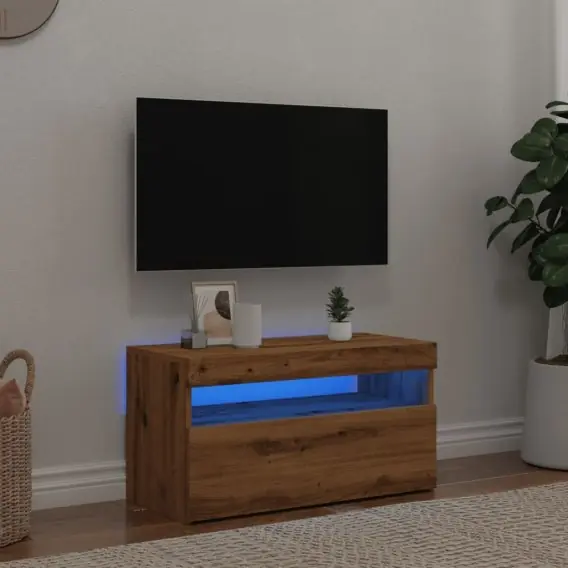 VidaXL Szafka pod TV z oświetleniem LED, dąb artisan, 75x35x40 cm - Hurtownia wielobranżowa Lumarko Promocja