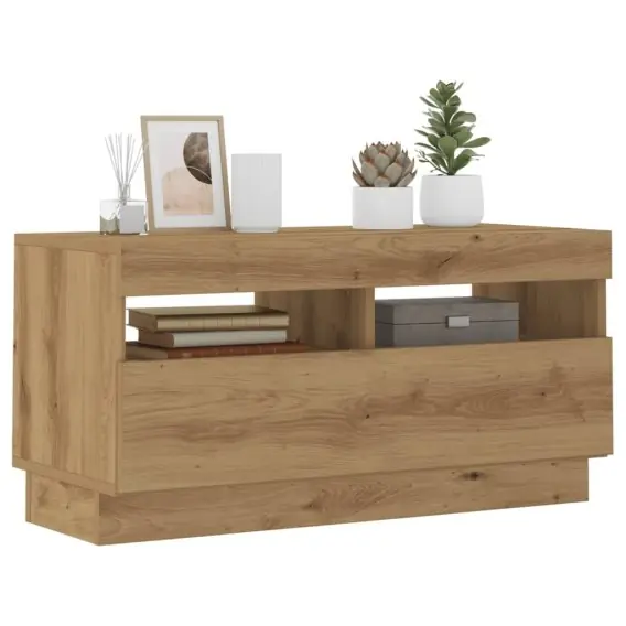 VidaXL Szafka pod TV z oświetleniem LED, dąb artisan, 80x35x40 cm - Hurtownia wielobranżowa Lumarko Dodaj do koszyka
