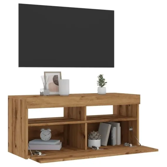 Bezpieczne zakupy VidaXL Szafka pod TV z oświetleniem LED, dąb artisan, 90x35x40 cm - Hurtownia wielobranżowa Lumarko